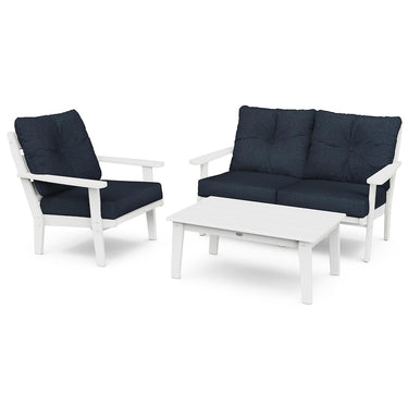 POLYWOOD Lakeside 3-Piece Deep Seating Set - White / Marine Indigo